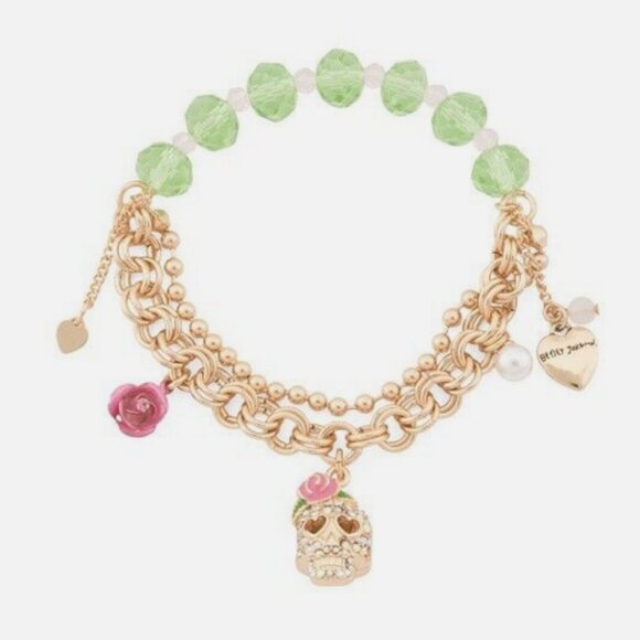 Betsey Johnson  Authentic Skull Charm Half and Half Bracelet NWT - Picture 3 of 7